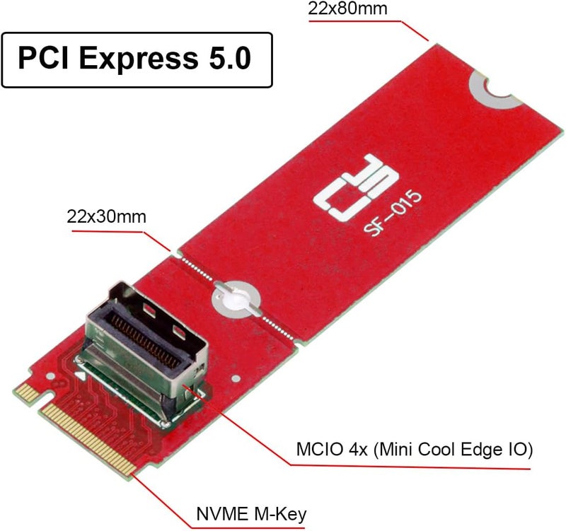 CY Card PCI-E 5.0 M.2 M-Key to MCIO Mini Cool Edge IO Female Host Adapter for PCIe Nvme SSD 2280 2230 - Image 2